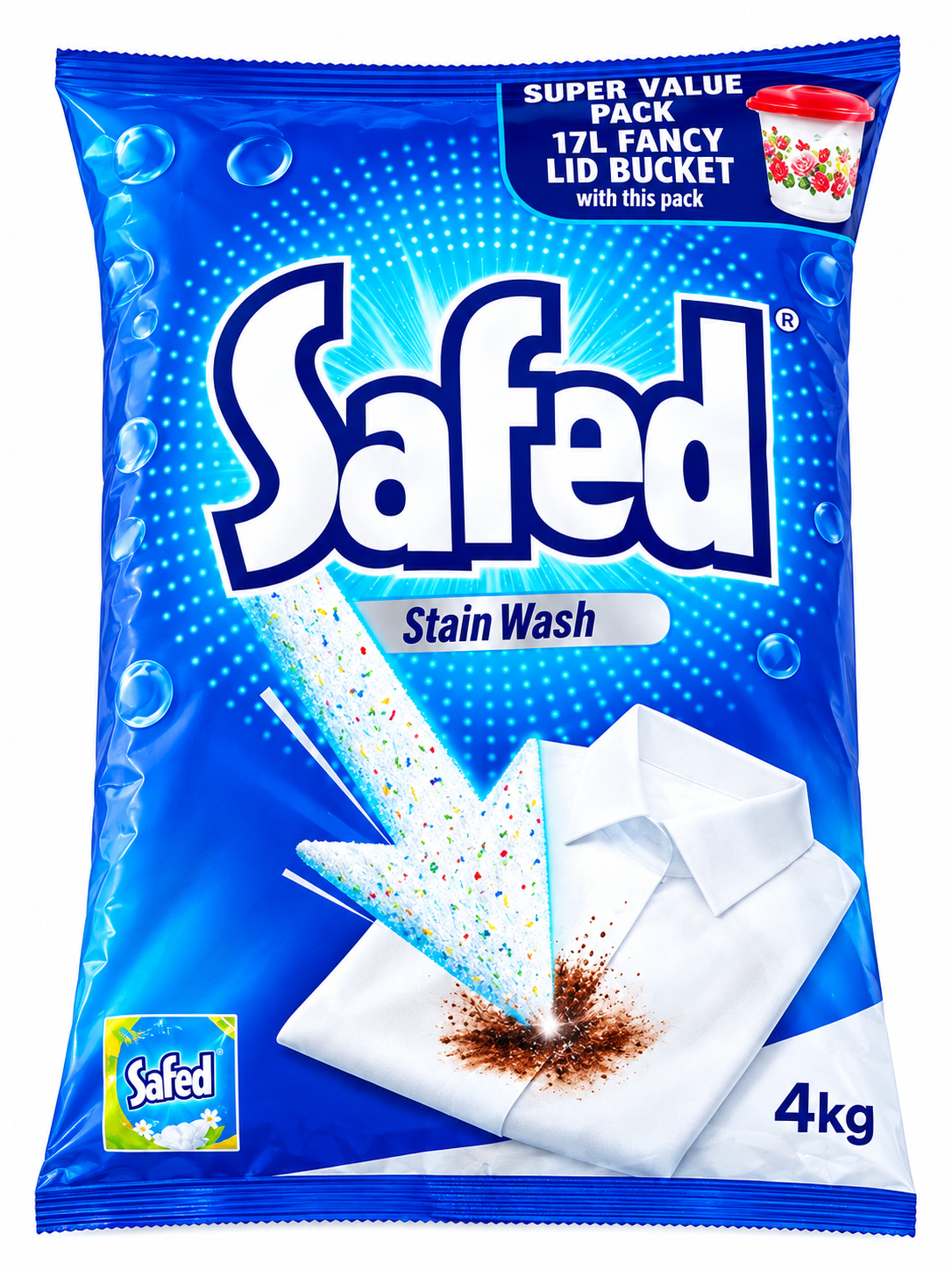 SAFED STAIN WASH DETERGENT 4KG+17LIT FANCY LID BACKET