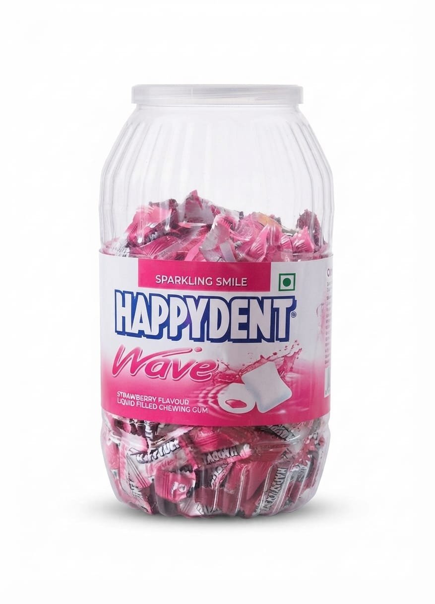 HAPPYDENT WAVE STRAWBERRY FLAVOUR LIQUID FILLED CHEWING GUM CHOCOLATE