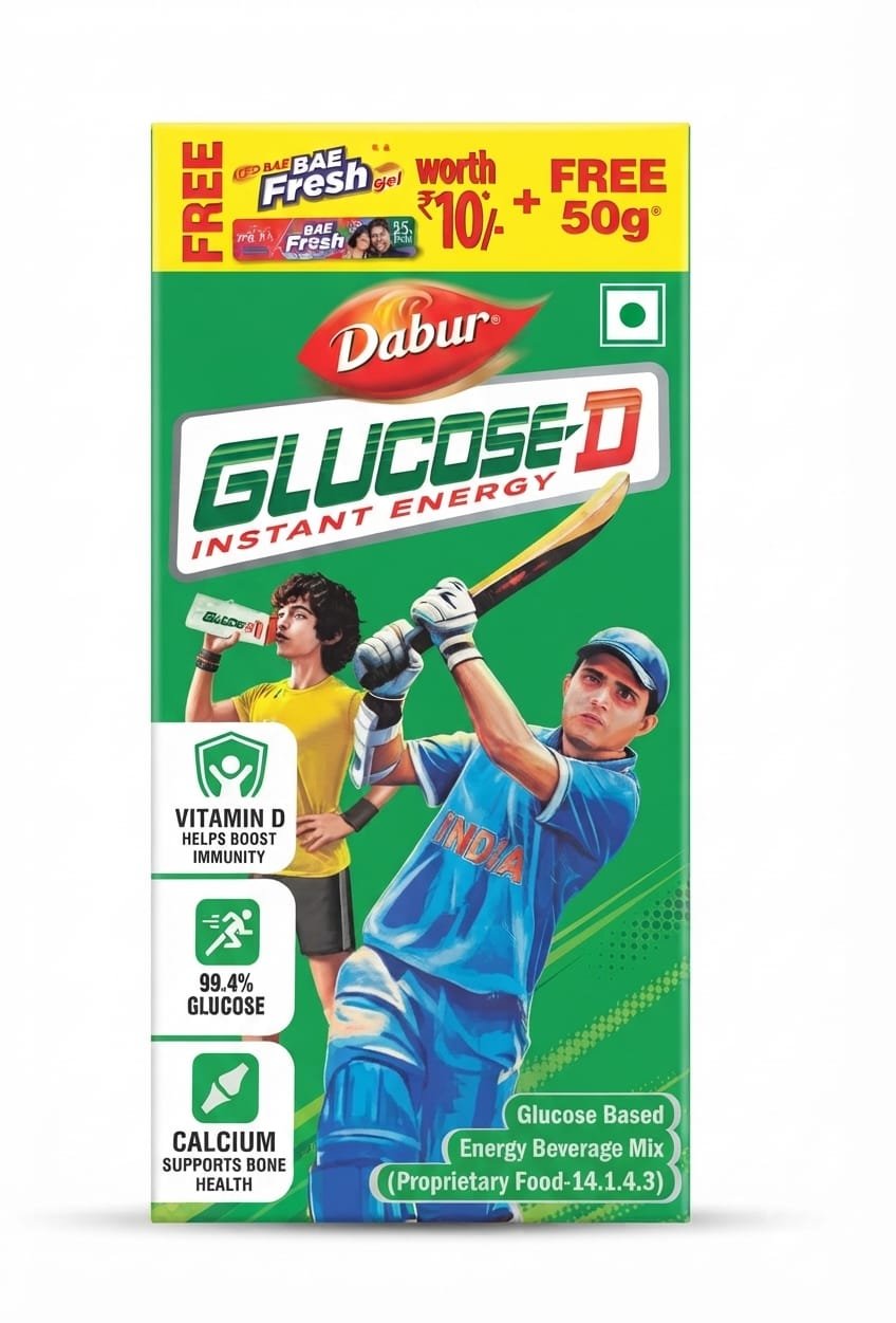 DABUR GLUCOSE -D INSTANT ENERGY 75G+50G EXTRA +DABUR RED PASTE FREE